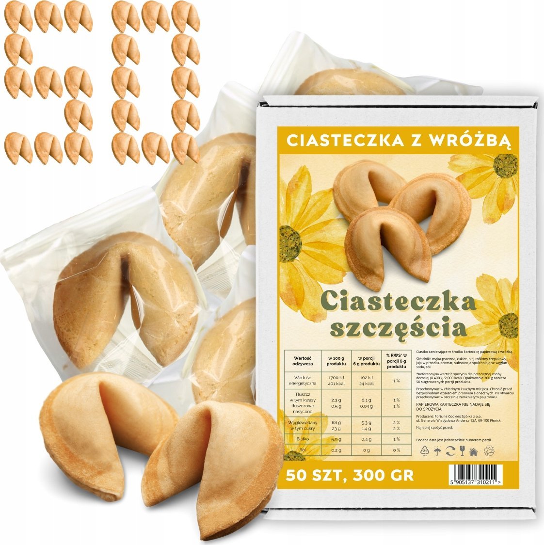 MagiaCiast Ciasteczka z Wróżbą Szczęścia Podziękowanie dla gości Magia Losu 50 sztuk