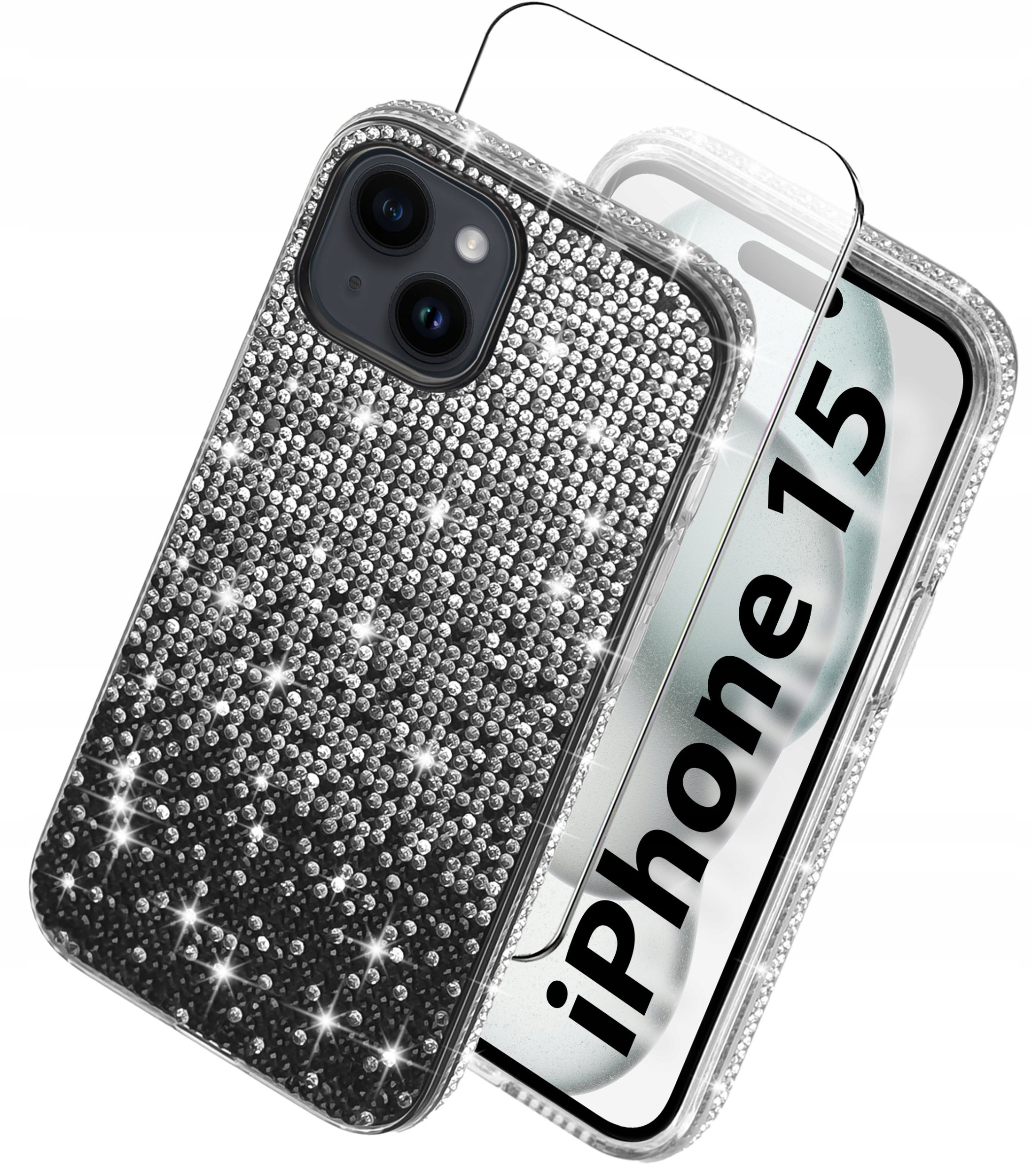 Etui do iPhone 15 silikonowe BROKAT DIAMOND Szkło ochronne na ekran 9H
