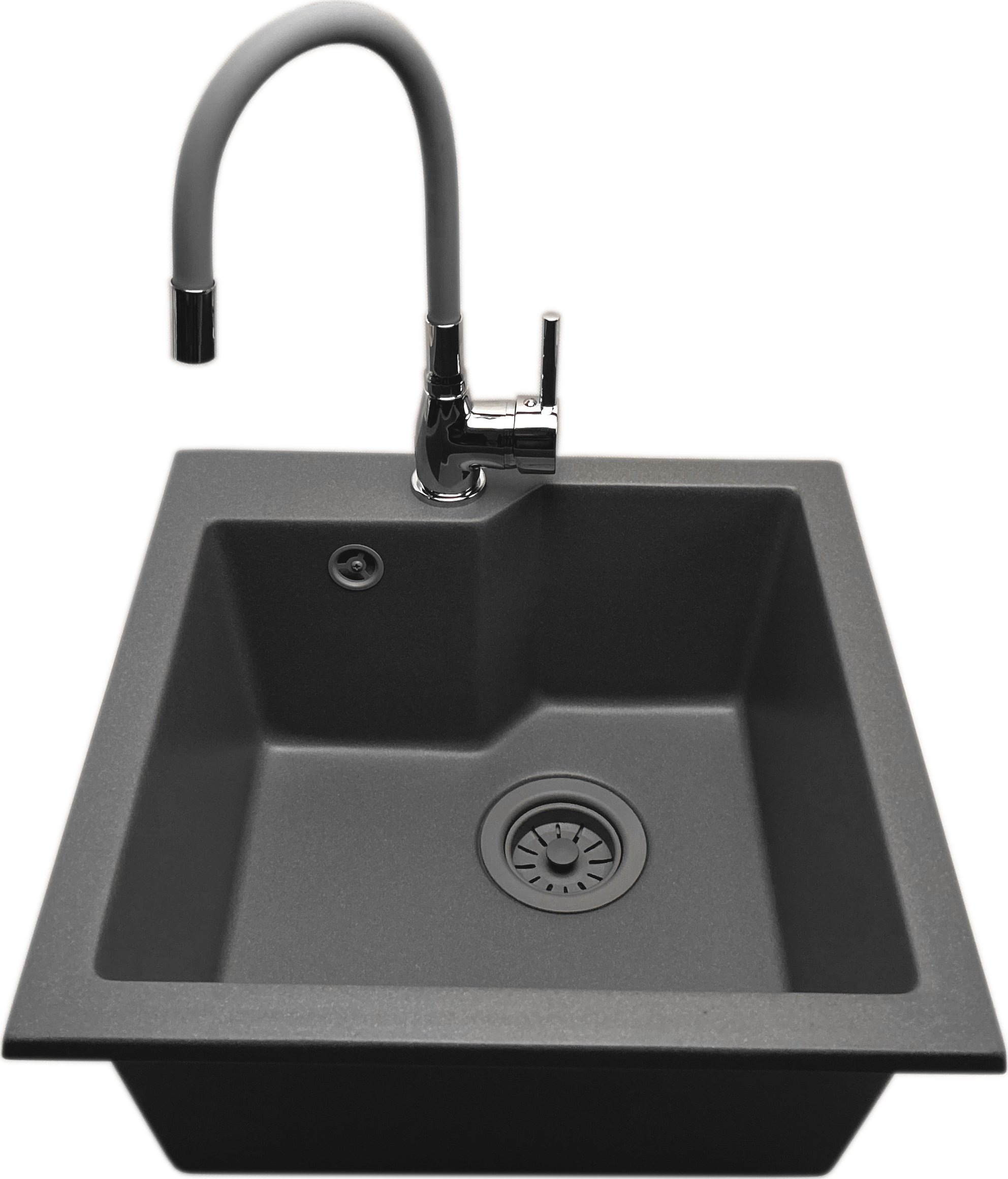 Zlewozmywak PREHNIT Zlewozmywak jednokomorowy NUMO szary + bateria LAVO + szary syfon