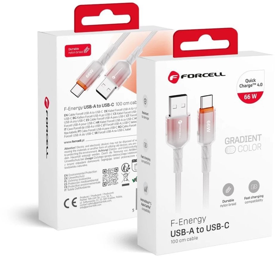 Kabel USB ForCell USB-A - USB-C 1 m Biały