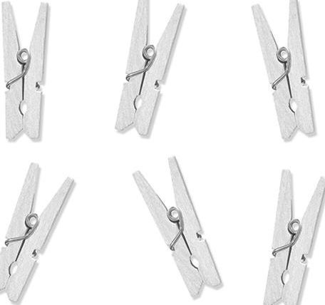Party Deco Klamerki drewniane mini, białe, 3 cm, 20 szt.