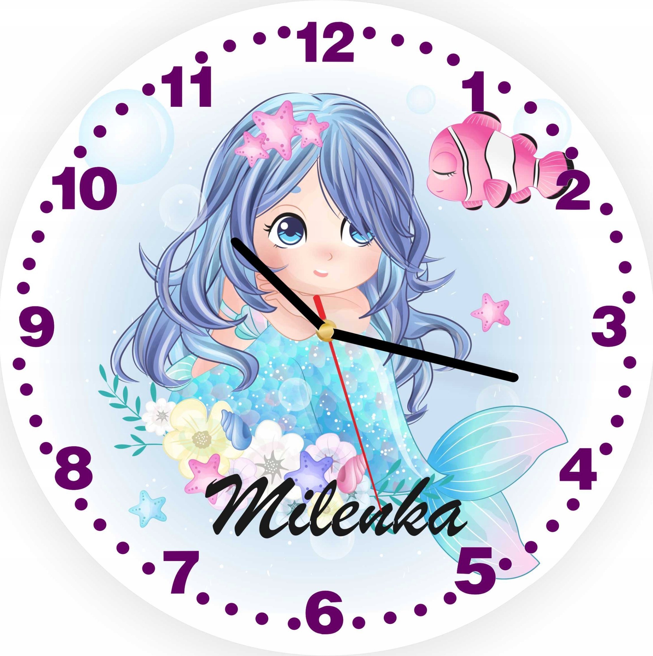 naSciane Zegar dla dzieci SYRENKA - imię dziecka NA PREZENT