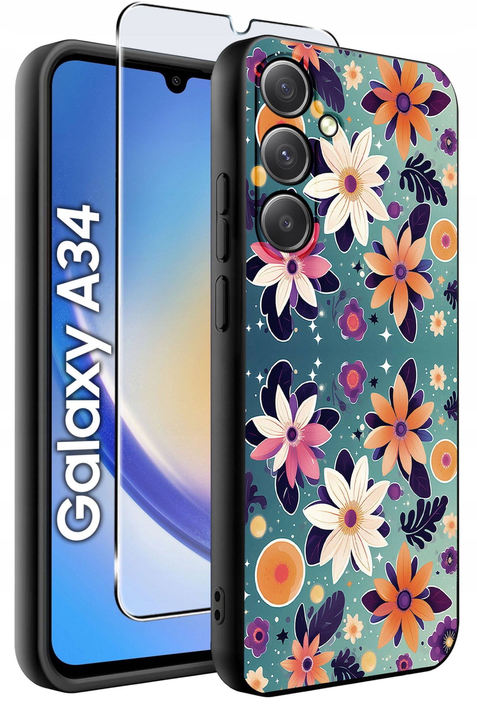 ETUI do Samsung A34 5G WZORY | SILIKONOWE MATT CASE + SZKŁO 9H