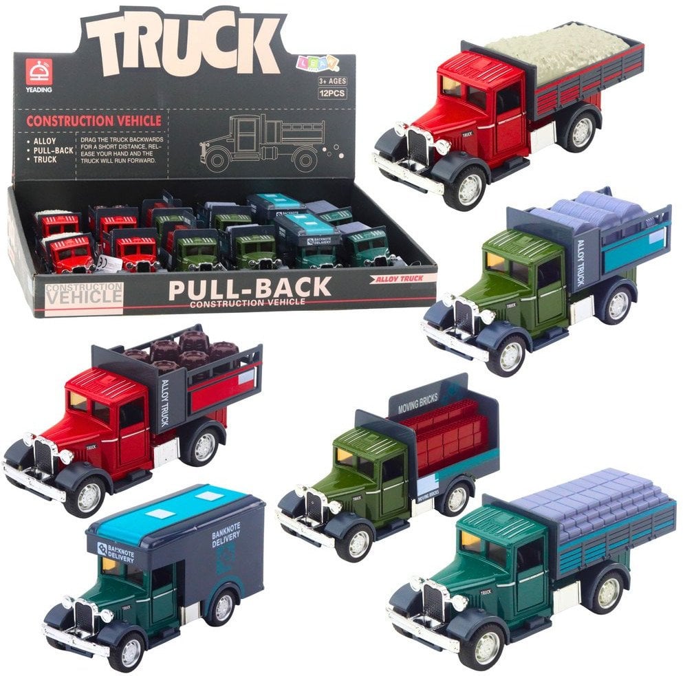 Ciężarówka Klasyczna Metalowa Napęd Pull Back Światła Dźwięki