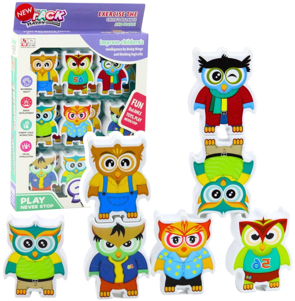 Gra Edukacyjna Sówki Układanka Zręcznościowa Logiczna Domino 18 szt.