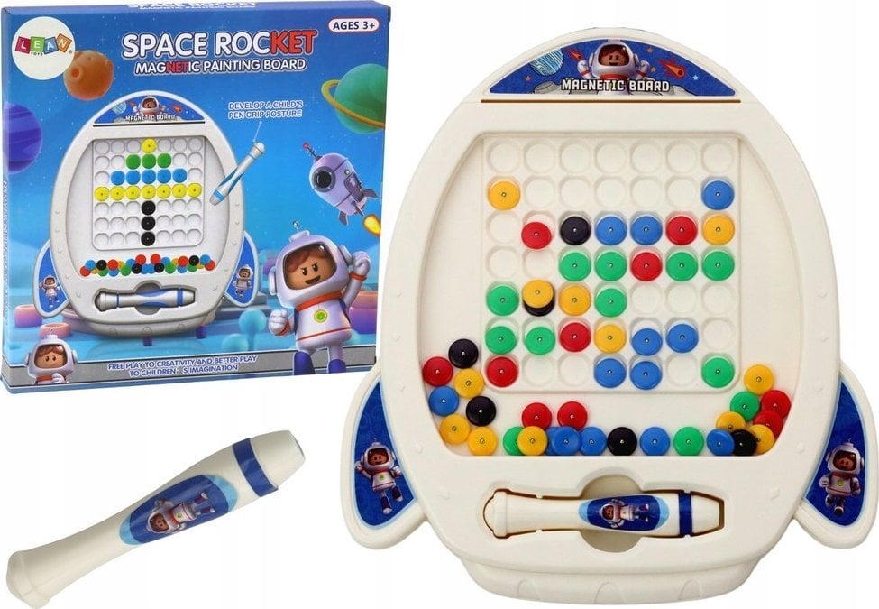 LeanToys Tablica Magnetyczna Rakieta Kosmiczna 7 Wzorów Długopis