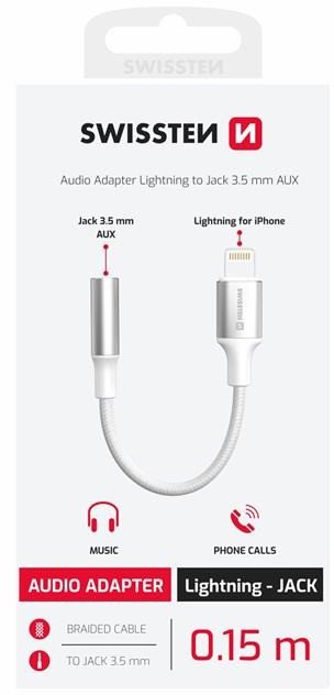 Swissten Textile Lightning to Jack 3.5mm Audio Adapter 15cm
