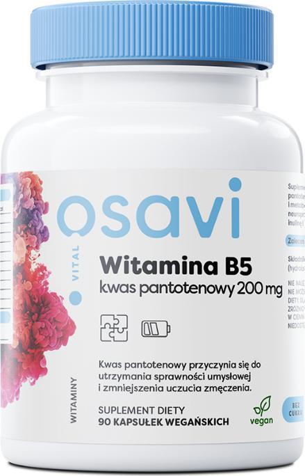 Osavi Osavi Witamina B5 Kwas Pantotenowy 200mg 90 kapsułek - WYSYŁAMY W 24H!