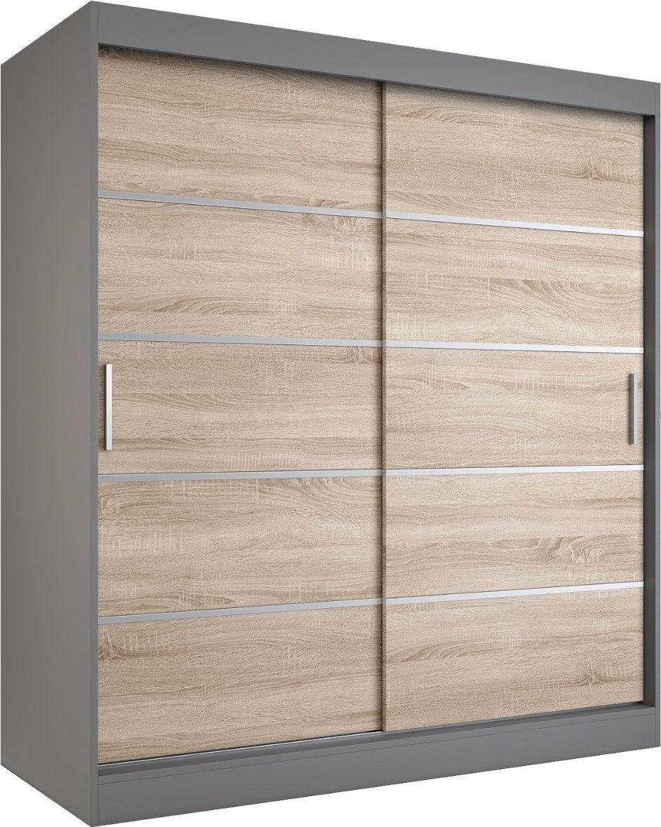 MKPOL Szafa przesuwna MODUO COMFORT 180 antracyt/dąb sonoma z listwami