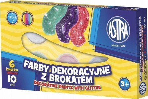 Astra Farby dekoracyjne z brokatem 6 kolorów 10 ml