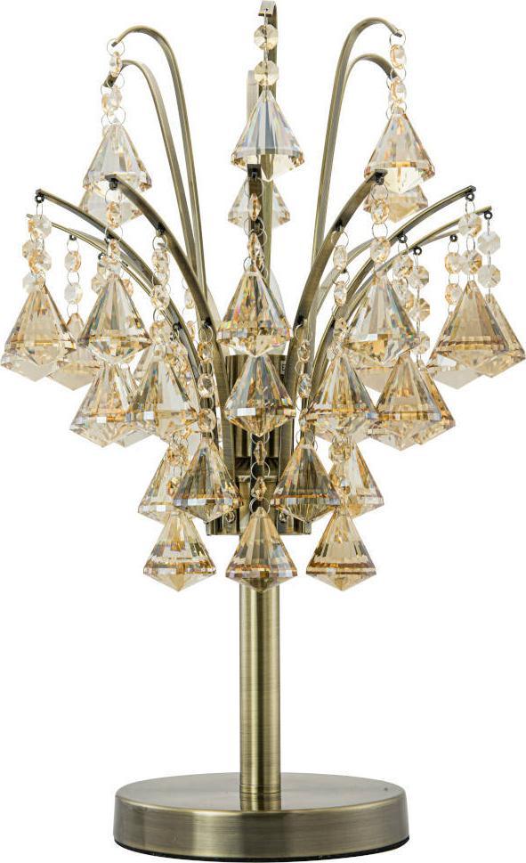 Lampa stołowa Mdeco Glamour LAMPKA stołowa ELM6246/1D 21QG MDECO biurkowa LAMPA szklana z kryształkami stojąca mosiądz bursztynowa