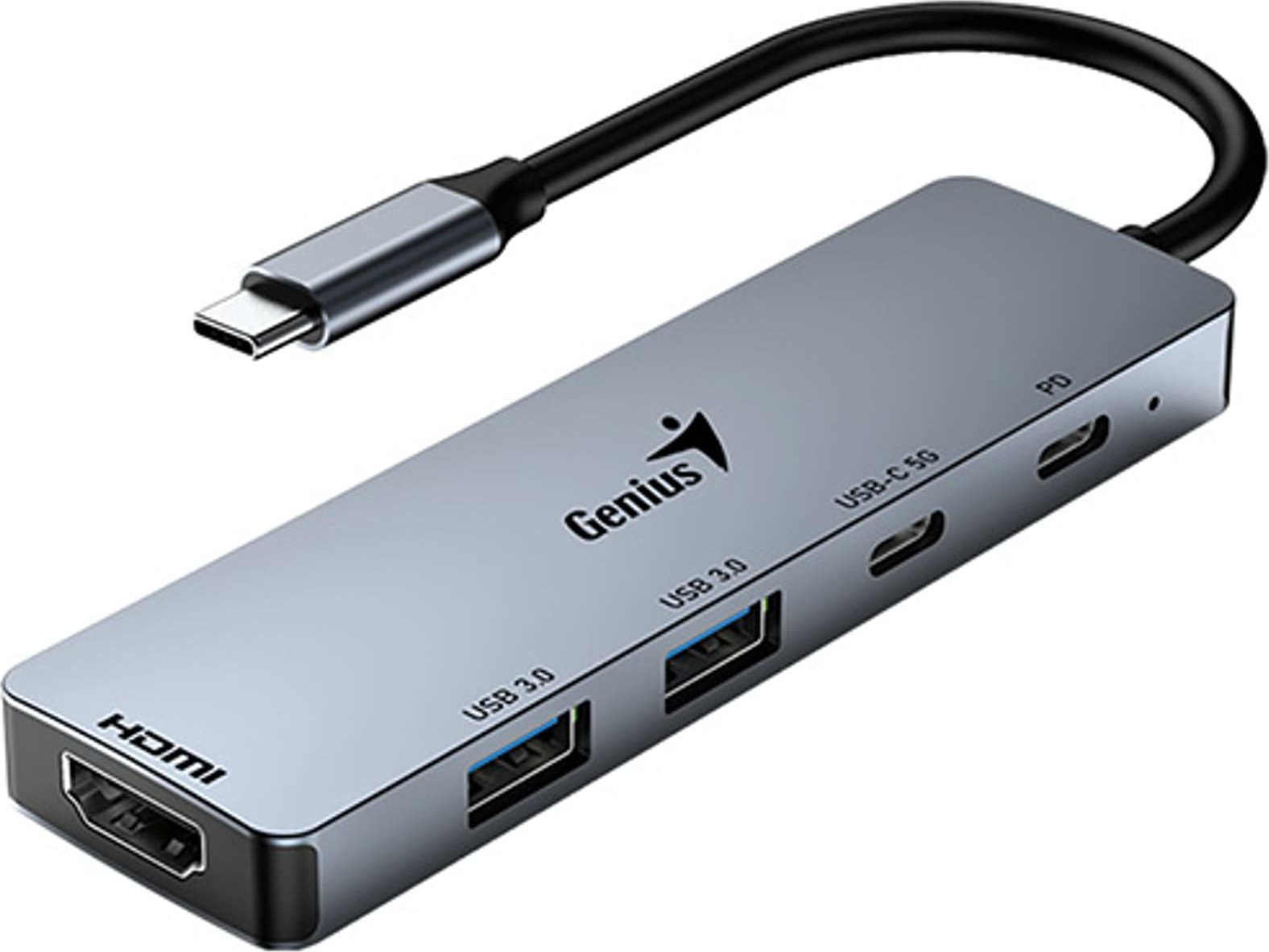 HUB USB Genius USB (3.0) hub 5-port, UH-500, szary, Genius, 2x USB 3.0,1x HDMI,2x USB-C,Power Delivery 100W