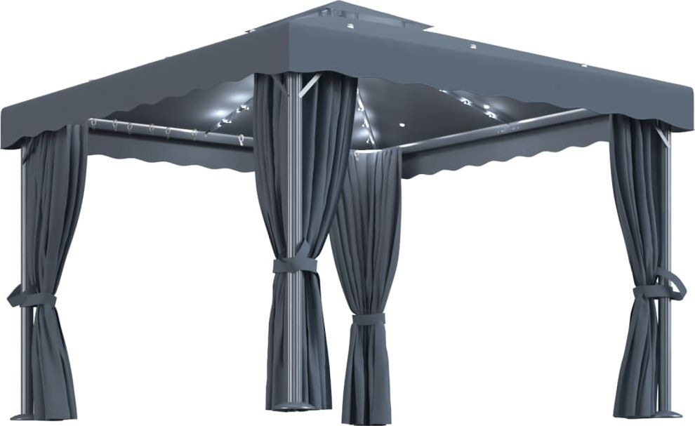 vidaXL Altana z zasłonami i sznurem lampek, 3x3 m, antracytowa