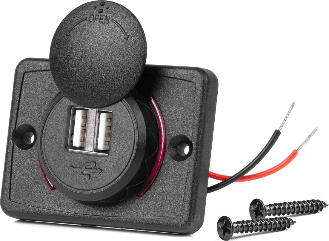 Ładowarka AMiO Ładowarka samochodowa z gniazdami usb wodoodporna kwadratowa 2x usb 12v 24v amio-04230