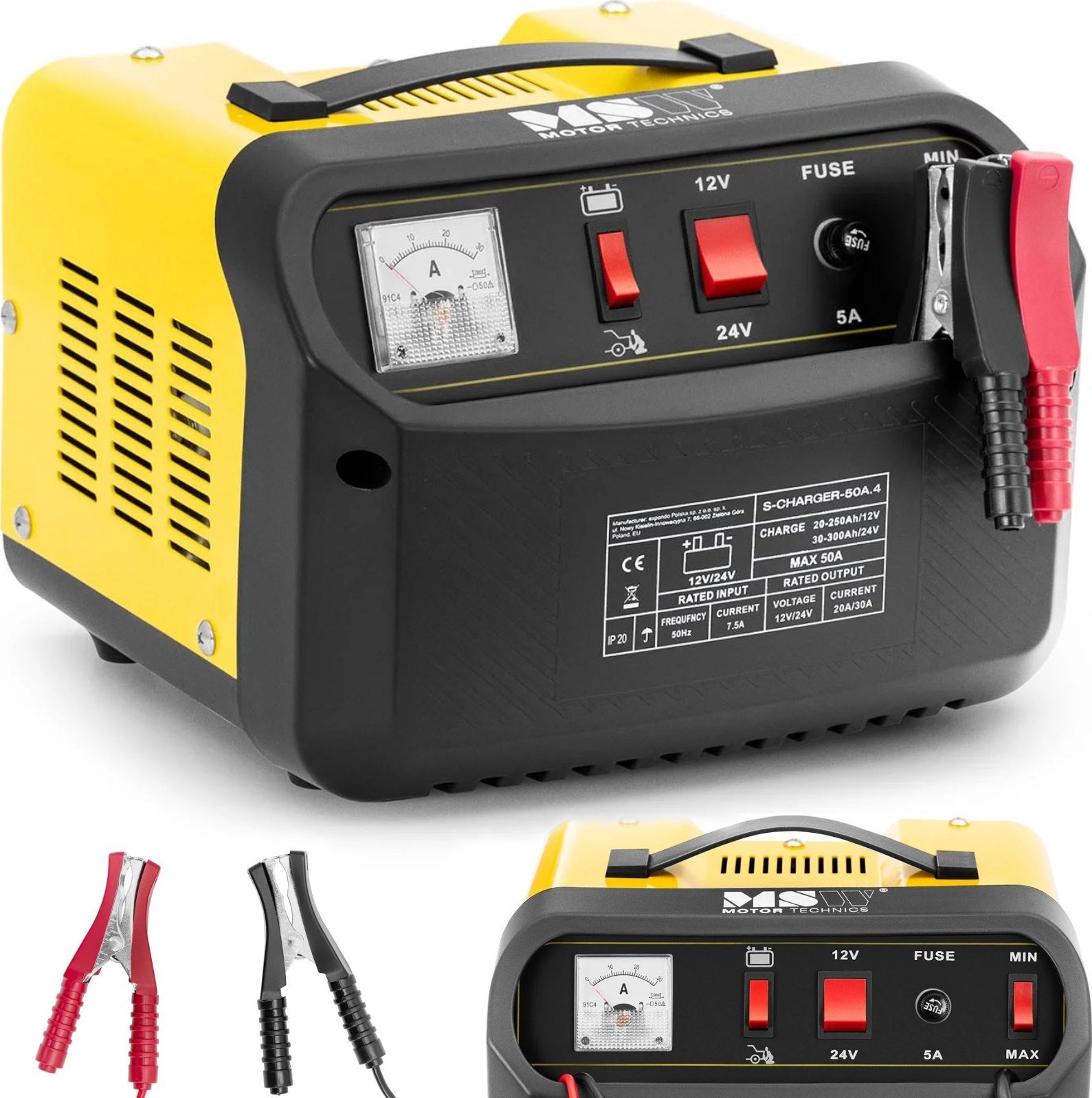 MSW Prostownik samochodowy z rozruchem awaryjnym 12/24 V 45 A Prostownik samochodowy z rozruchem awaryjnym 12/24 V 45 A