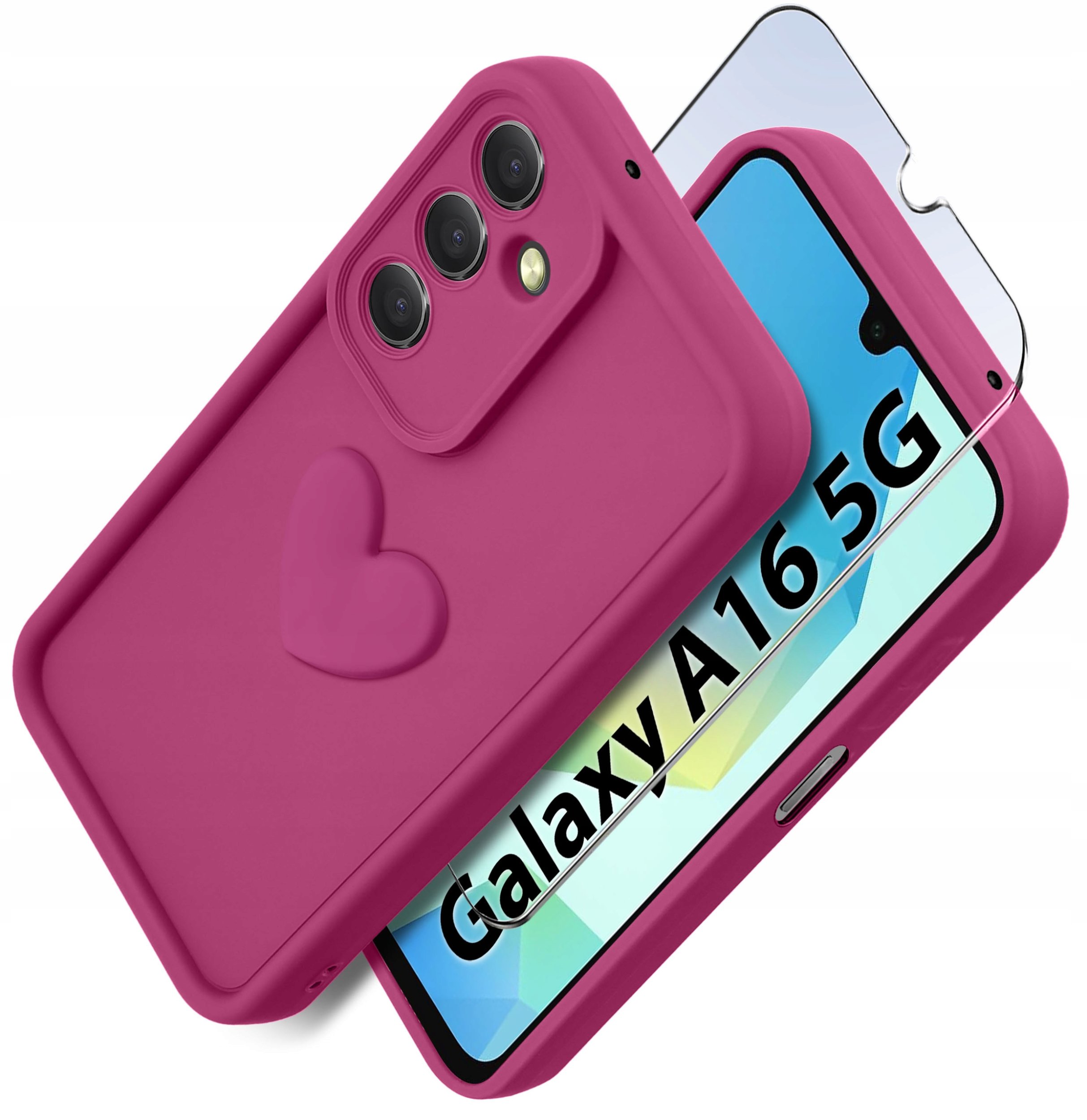 Etui do Samsung A16 5G silikonowe MATOWE serce + Szkło ochronne na ekran 9H
