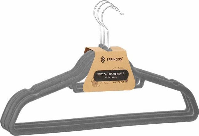 Springos Wieszaki welurowe na ubrania 3 szt. zestaw premium szary UNIWERSALNY