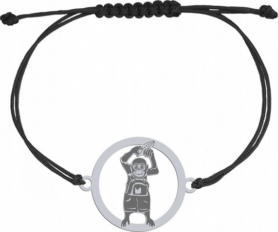 Radziszewska Jewellery Bransoletka Srebrna z Małpką Sznurek 925 Dedykacja Prezent Dziecko