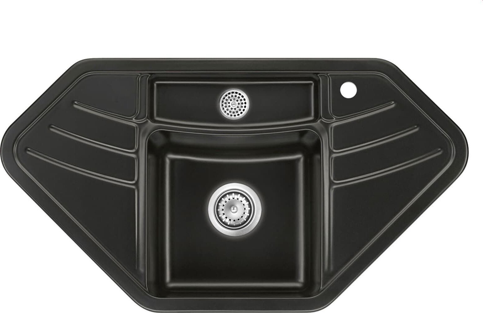 Zlewozmywak SYSTEMCERAM Systemceram Vega ECK Nigra, Zlewozmywak ceramiczny narożny, korek manualny,