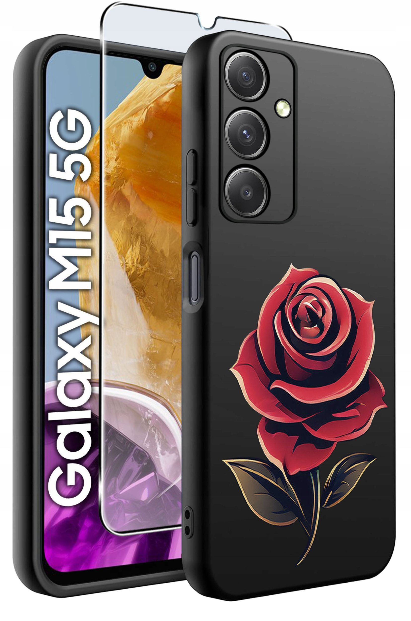 ETUI do Samsung M15 5G WZORY | SILIKONOWE MATT CASE + SZKŁO HARTOWANE 9H