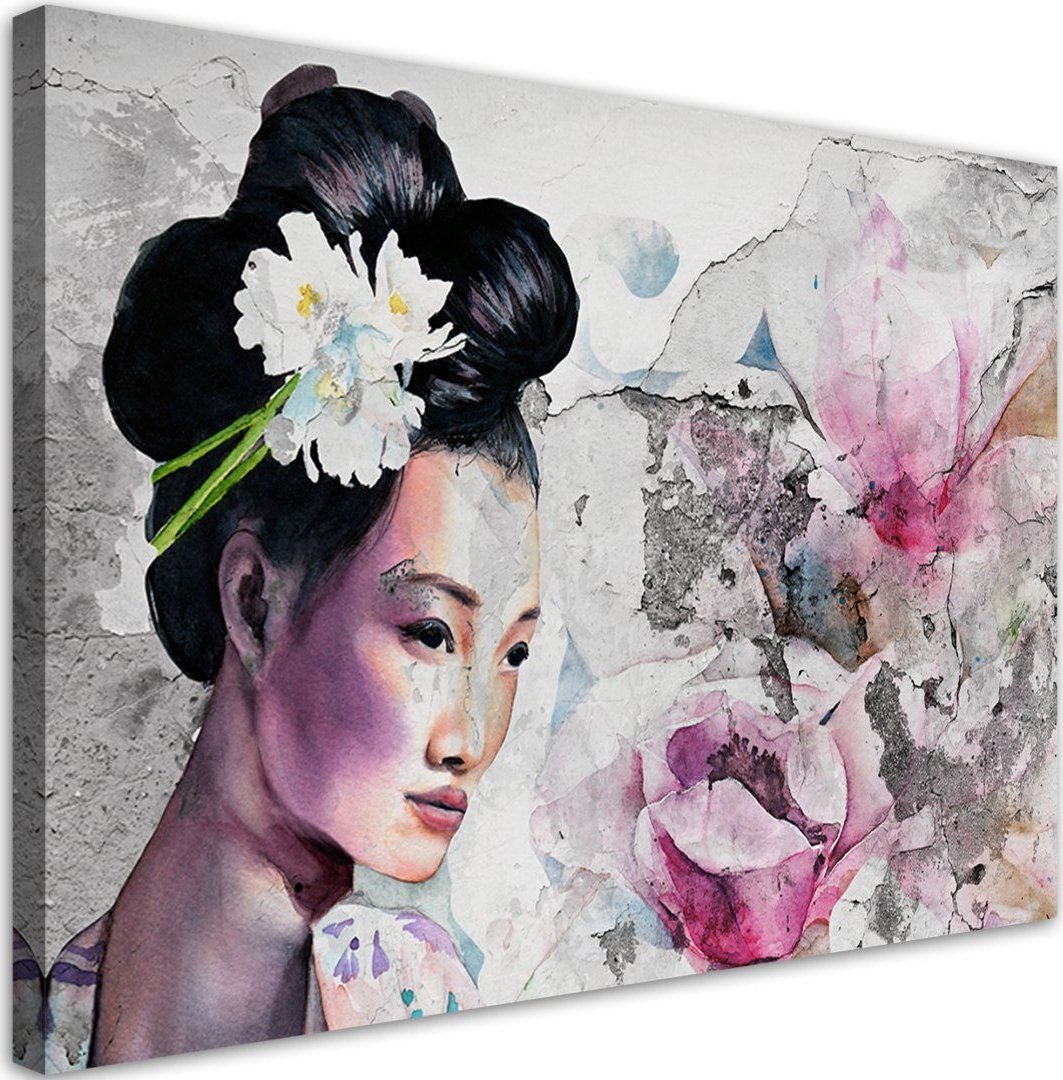 Feeby Obraz na płótnie, Portret gejszy na starej ścianie - 120x80