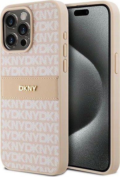 DKNY DKHCP15XPRTHSLP iPhone 15 Pro Max 6.7" różowy/pink hardcase Leather Mono Stripe & Metal Logo