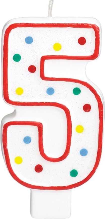 AMSCAN Świeczka cyferka w kropeczki pięć 5 - 13 cm - 1 szt. uniwersalny