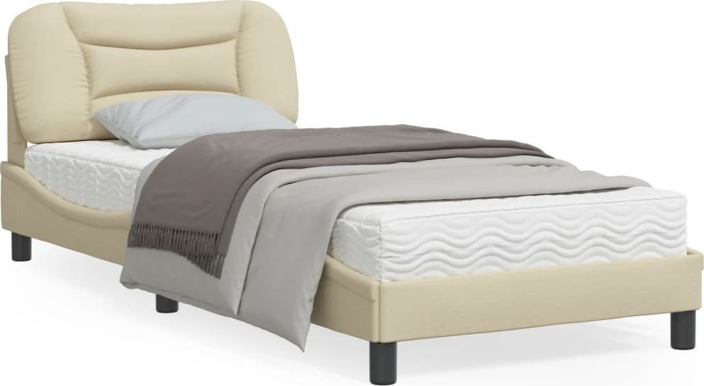 vidaXL Rama łóżka z zagłówkiem, kremowa, 90x190 cm, obita tkaniną