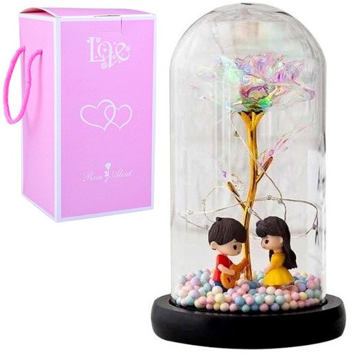 WIECZNA RÓŻA W SZKLE ŚWIATEŁKA LED flower box rose