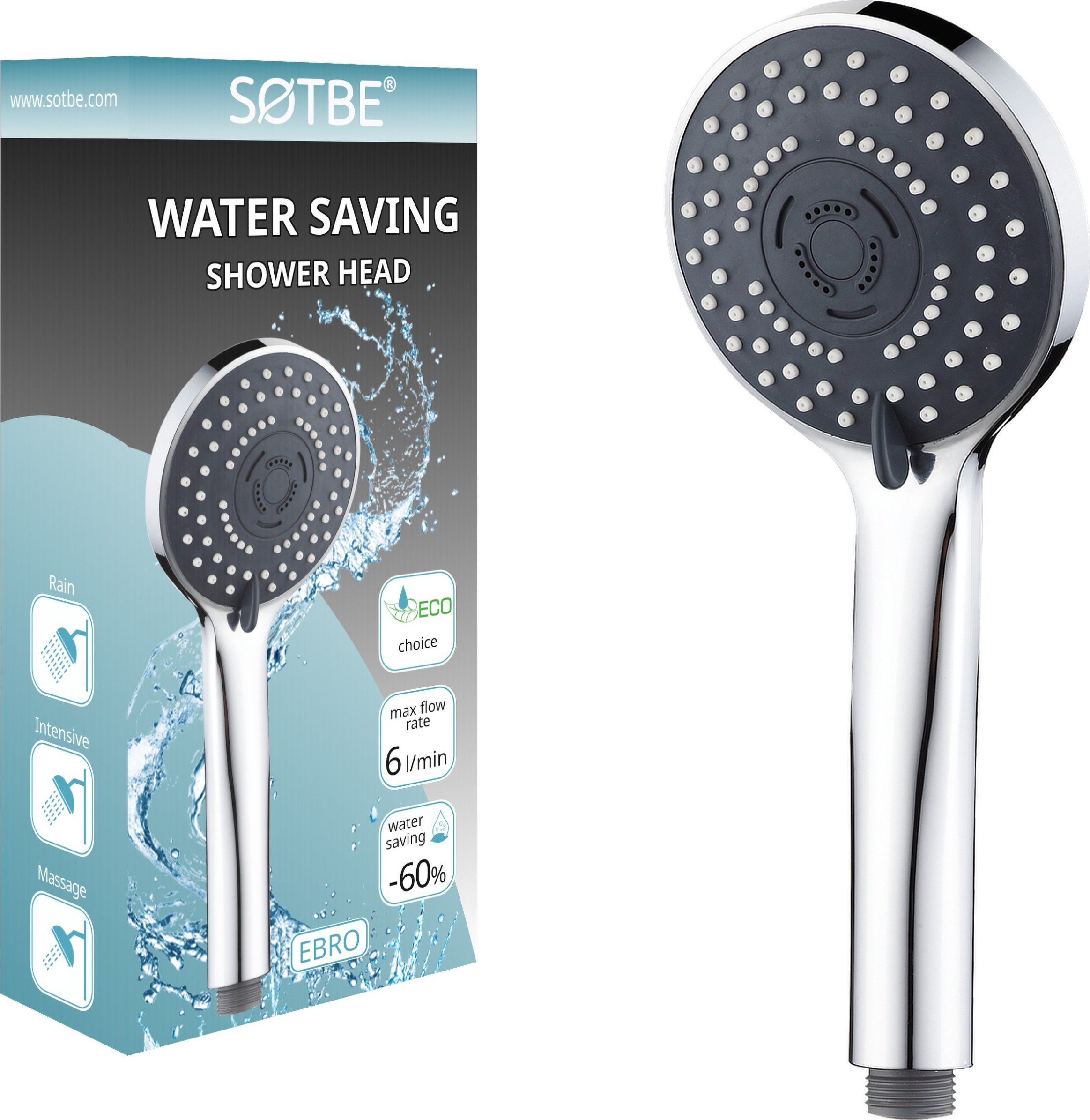 Słuchawka prysznicowa Sotbe SOTBE LARK EBRO wodooszczędna słuchawka prysznicowa 3 zakresowa