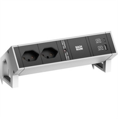 BACHMANN DESK2 2xCH 1xUSB A/C 22W, 0,2m GST18 INOX Szwajcaria