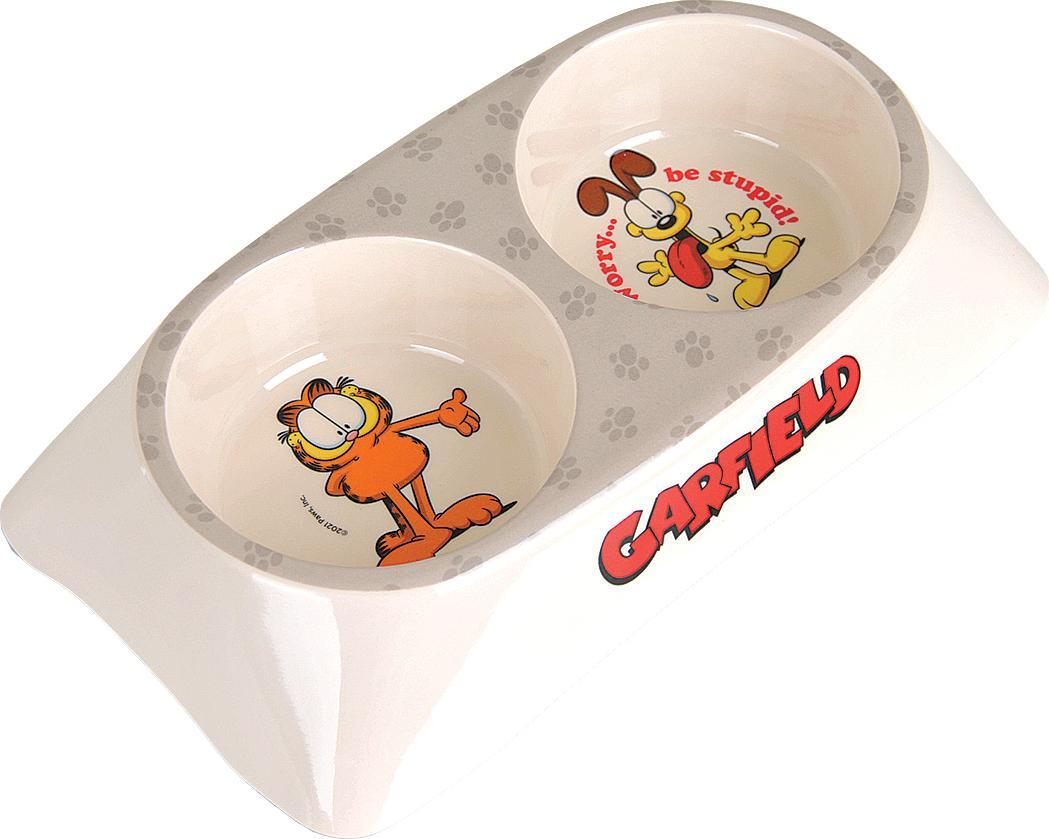 Garfield Garfield, podwójna miska z melaminy dla kota, biała/szara