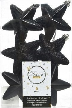 Kaemingk Bombki na choinkę nietłukące gwiazdki czarne zestaw 6 szt