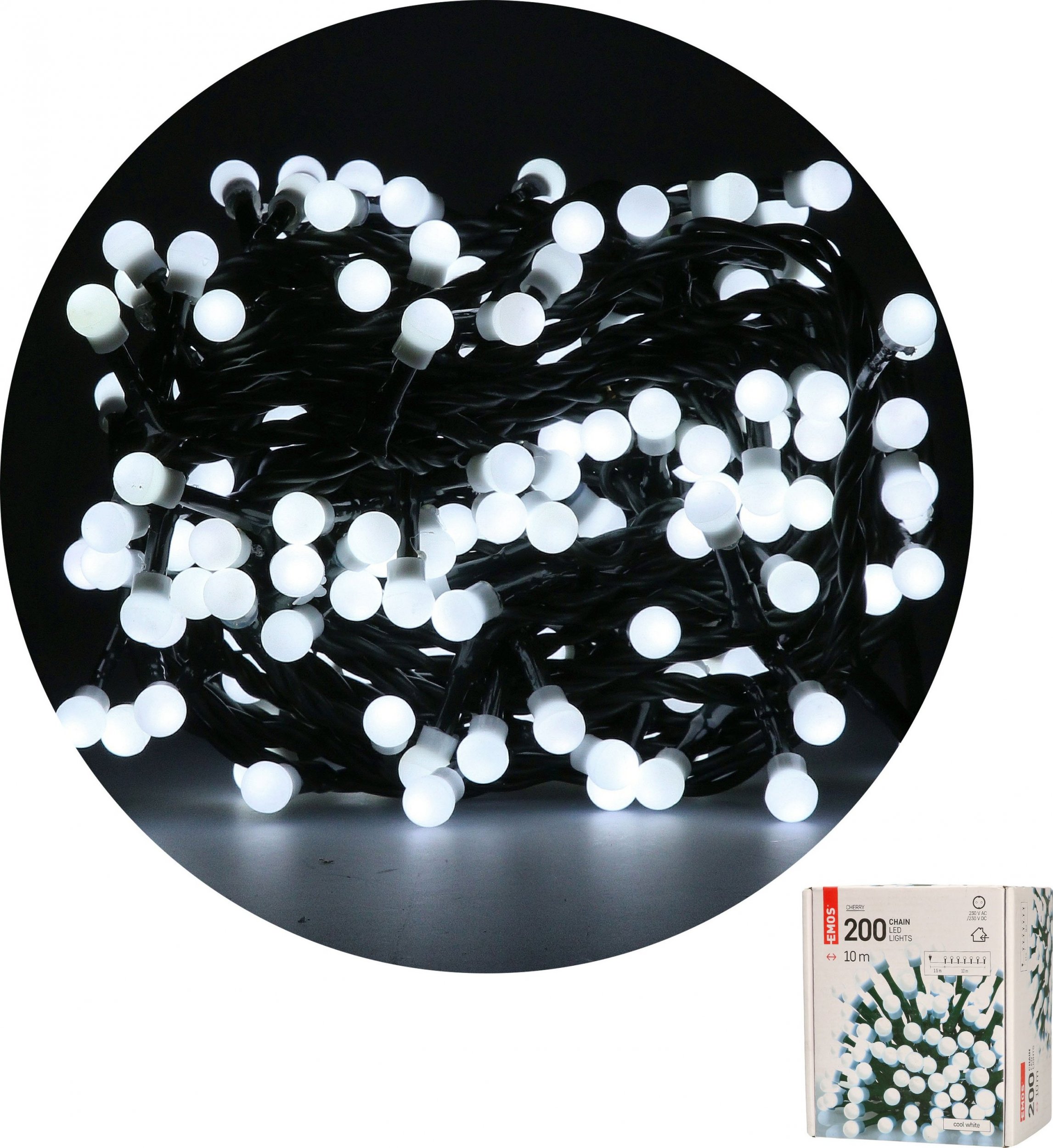 Lampki choinkowe Emos Lampki choinkowe kulki XMAS zimny 200LED 10m D5GC03 IP20 EMOS