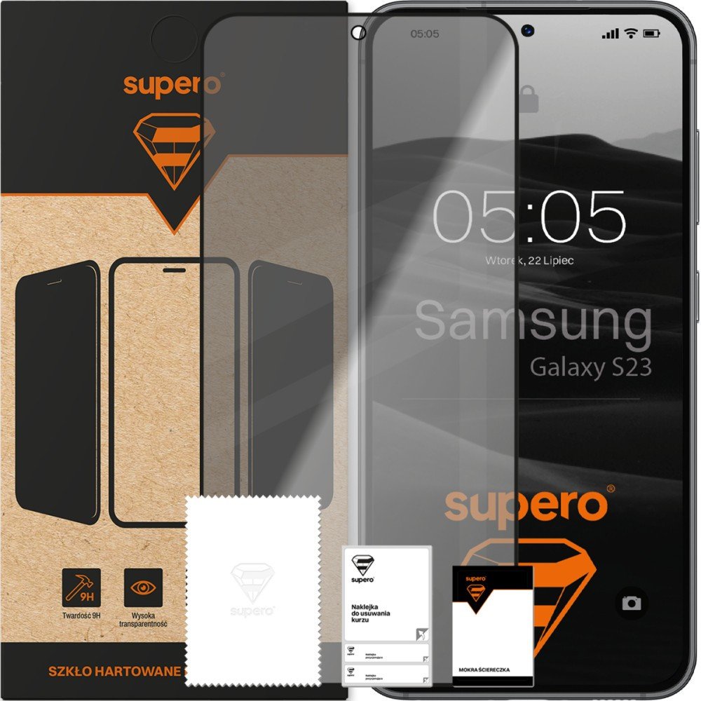 Szkło hartowane do Samsung Galaxy S23, prywatyzujące Supero, z czarną ramką