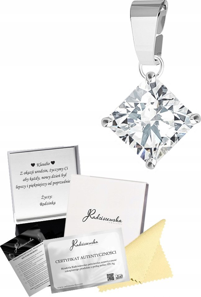 Radziszewska Jewellery Zawieszka Srebrna z Cyrkonią Srebro 925 Prezent Kobieta DEDYKACJA GRATIS