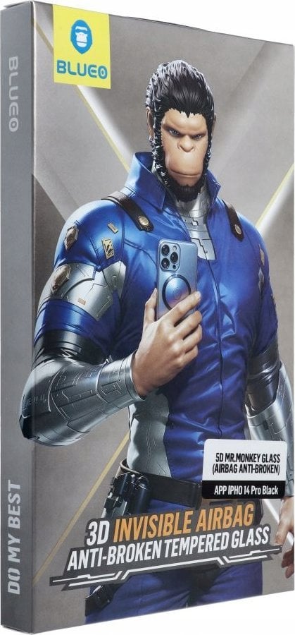Blueo Szkło Hartowane 5D Mr. Monkey Glass - Apple iPhone 14 Pro czarny (Airbag Anti-broken)