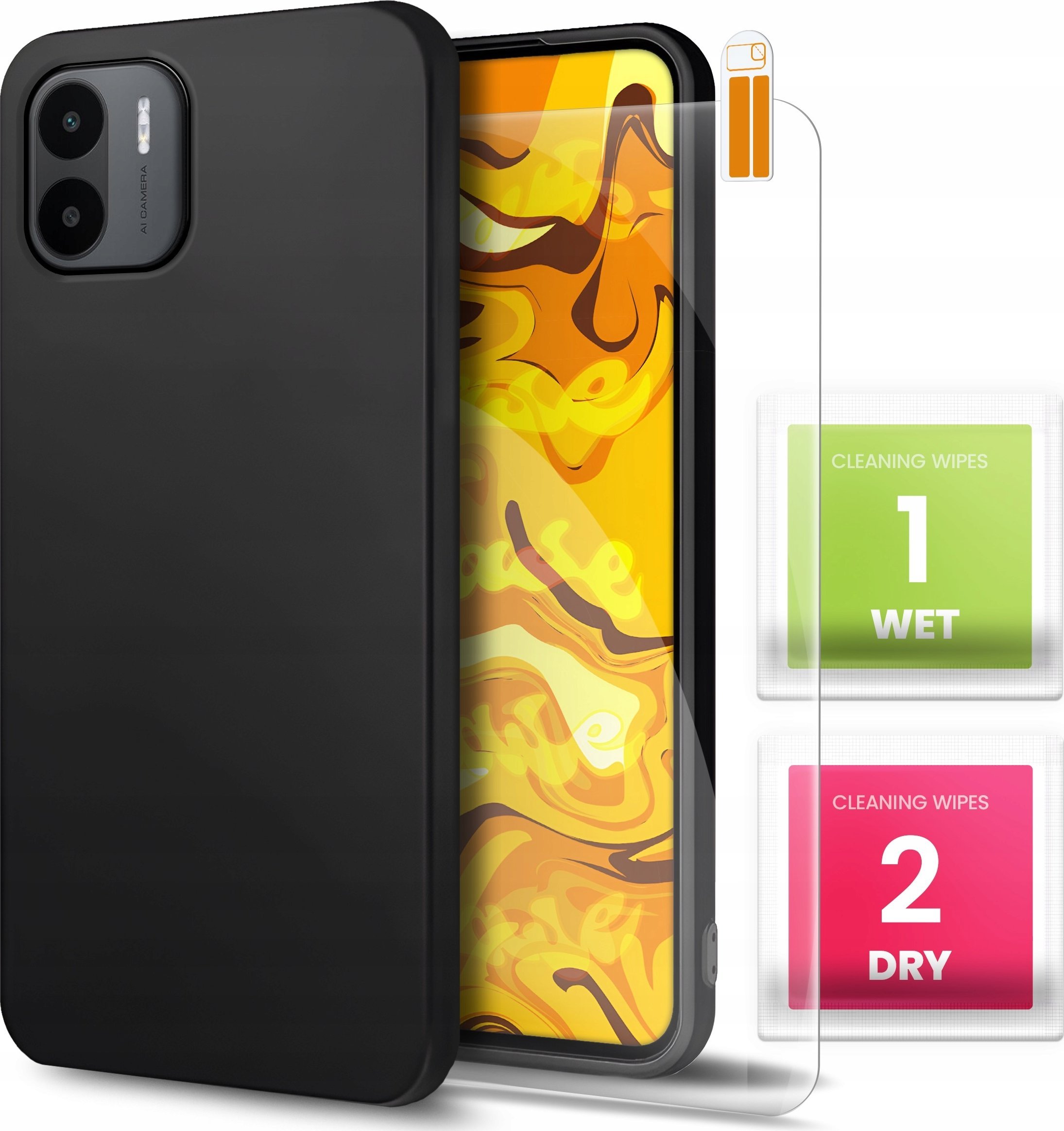 Hello Case Etui do Xiaomi Redmi A1 (Czarne, Matowe, Obudowa Slim, Silikon) SZKŁO 9H