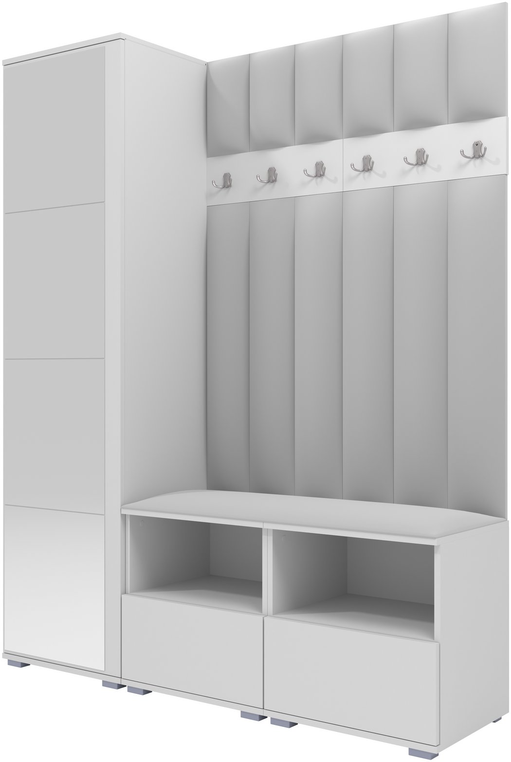 Tapicerowana garderoba Nela II LUX z lustrem - kolor biały + tkanina Trinity 32