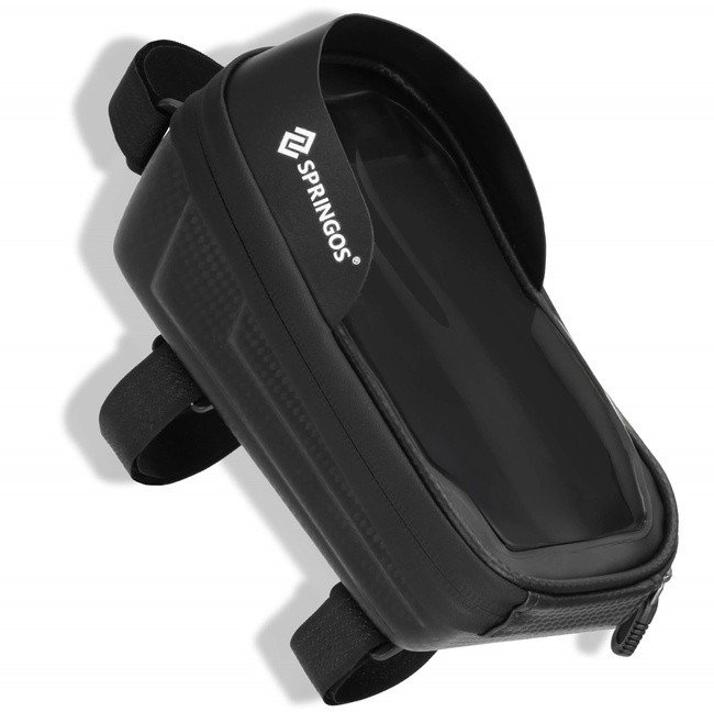 Sakwa rowerowa na ramę z uchwytem na telefon, saszetka rowerowa wodoodporna, czarna UNIWERSALNY