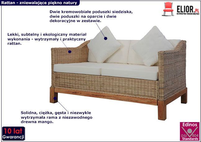 Elior Sofa Alani 2B dwusobowa - naturalny rattan
