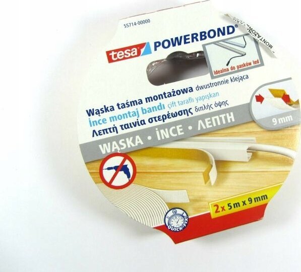 Tesa Powerbond Taśma montażowa 2x 5m x 9mm wąski