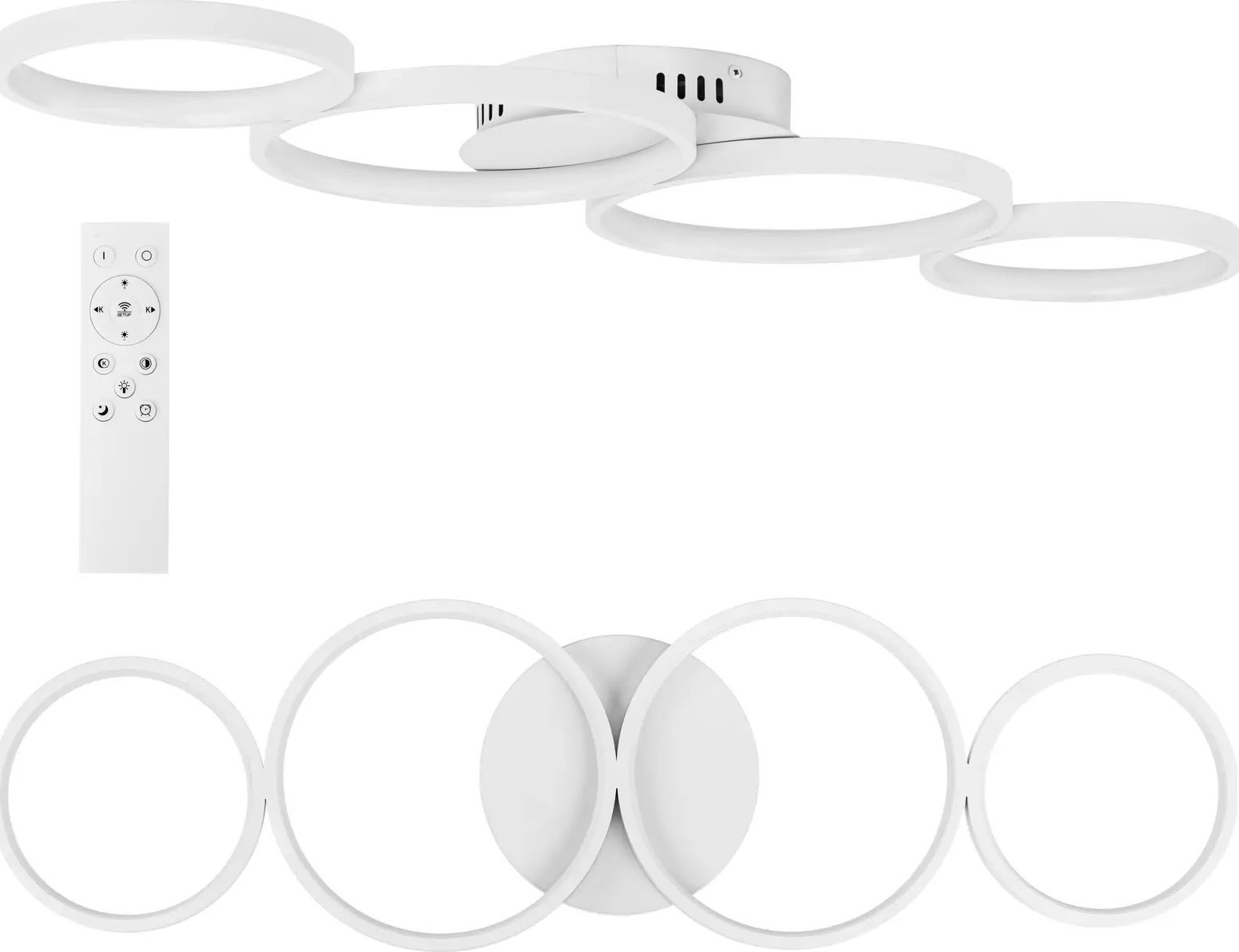 Lampa sufitowa Uniprodo Lampa sufitowa nowoczesna LED z pilotem - 4 białe okręgi Lampa sufitowa nowoczesna LED z pilotem - 4 białe okręgi