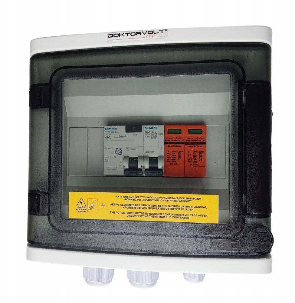 Doktorvolt Rozdzielnica PV Fotowoltaiczna Solarna AC SIEMENS 1F C20A 25A 300mA T1 T2 0720 DV-0720-FOT