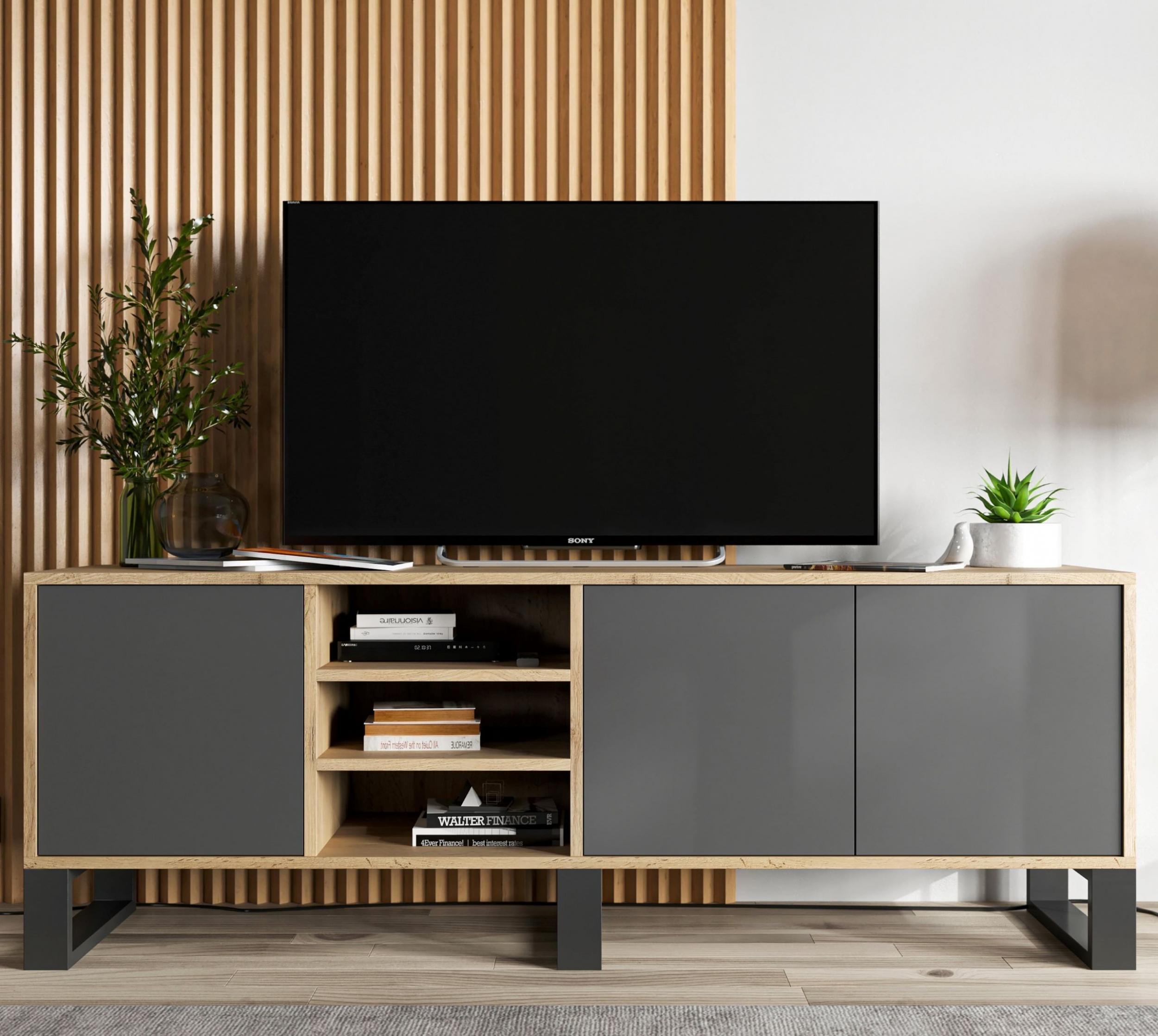 Meble Lindner Szafka RTV Loft komoda RTV Industrialna 150 cm Dąb wotan grafit MAT