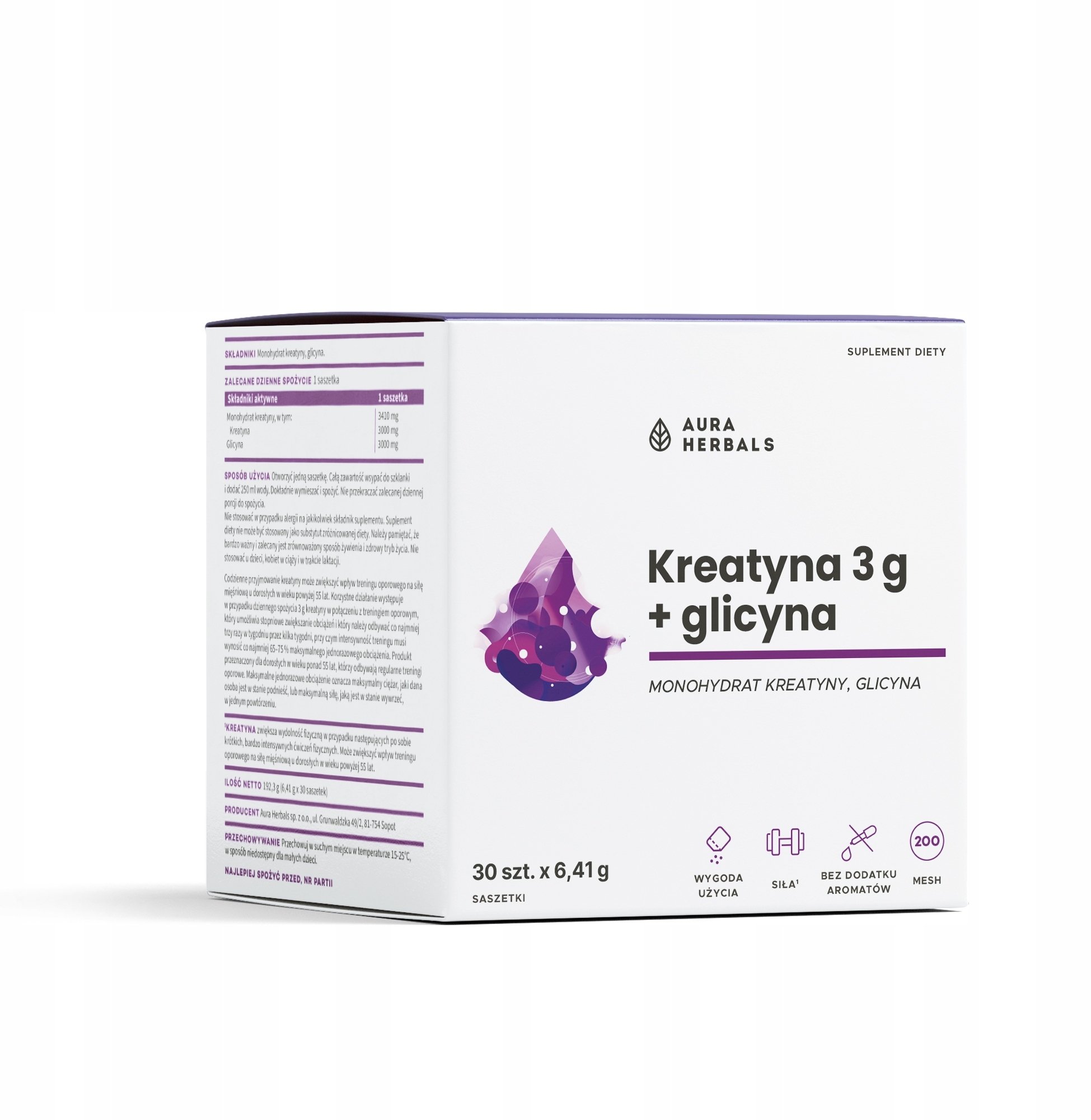 AURA HERBALS_Kreatyna 3g + Glicyna saszetki 30x6,41g