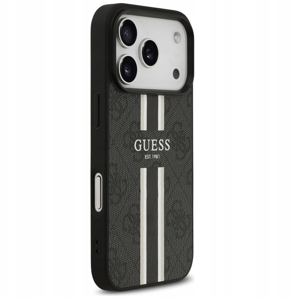Guess Etui 4G Printed Stripes MagSafe do iPhone 17 Pro czarny