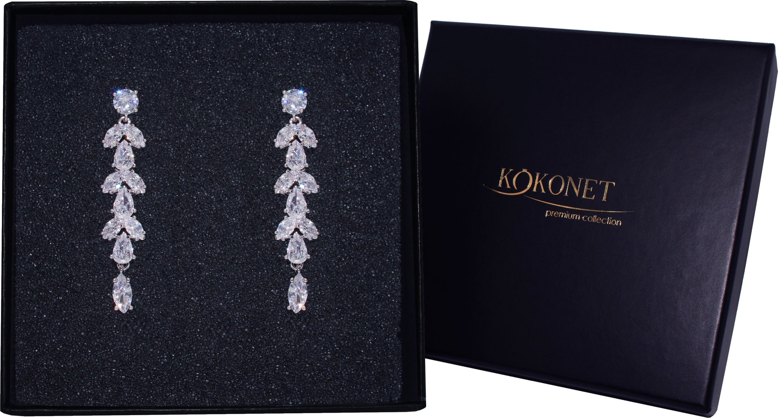 KOKONET Długie srebrne delikatne KOLCZYKI ślubne cyrkonie