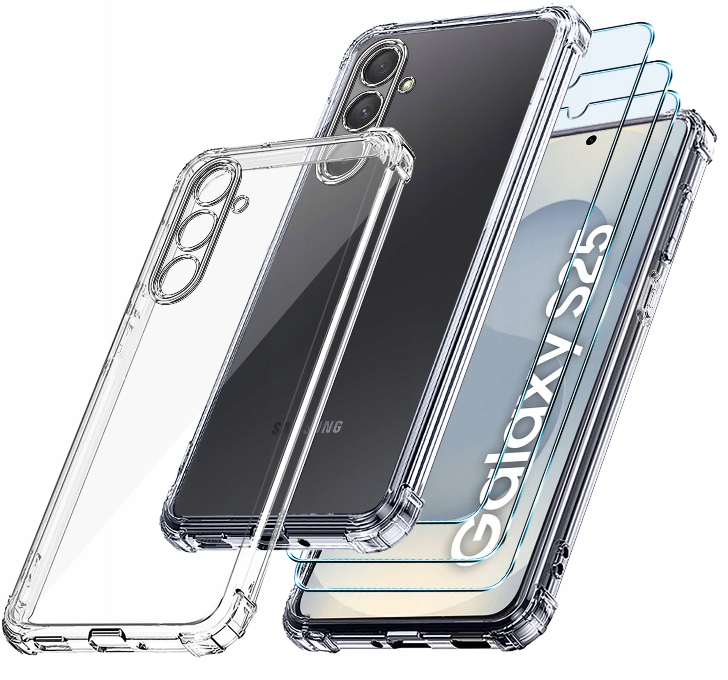 ZESTAW Etui do Samsung S25 ANTI-SHOCK CLEAR WZMACNIANE + 3 SZTUKI SZKŁO