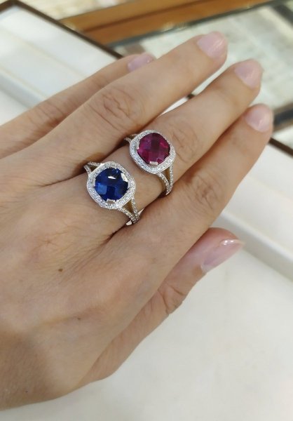 Złoty pierścionek wiktoriański z szafirem syntetycznym PR.00881 pr.585